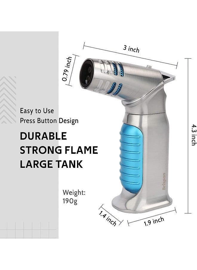 ALSAQER-Jobon 4 Jet Flame Windproof Butane Gas Lighter-Bakhoor Charcoal Lighter-Jobon Torch Lighter-BBQ Lighter (Gas not Included)-(Silver)