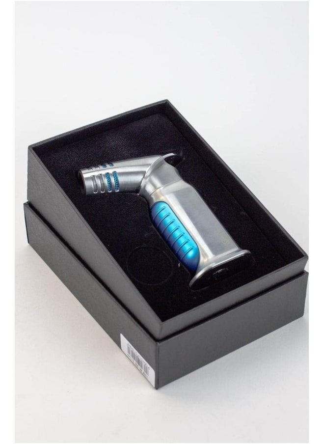 ALSAQER-Jobon 4 Jet Flame Windproof Butane Gas Lighter-Bakhoor Charcoal Lighter-Jobon Torch Lighter-BBQ Lighter (Gas not Included)-(Silver)