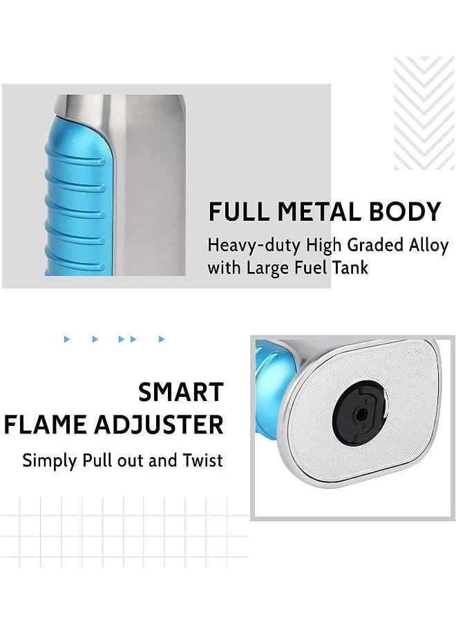 ALSAQER-Jobon 4 Jet Flame Windproof Butane Gas Lighter-Bakhoor Charcoal Lighter-Jobon Torch Lighter-BBQ Lighter (Gas not Included)-(Silver)