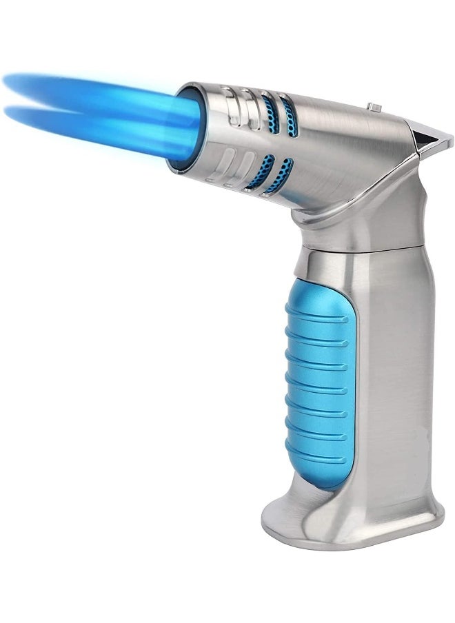 ALSAQER-Jobon 4 Jet Flame Windproof Butane Gas Lighter-Bakhoor Charcoal Lighter-Jobon Torch Lighter-BBQ Lighter (Gas not Included)-(Silver)