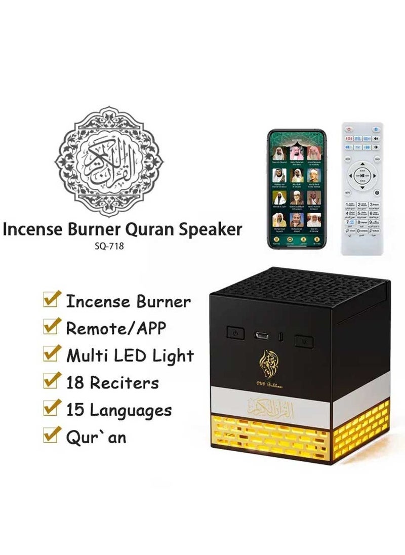 Multi-LED Light Bakhoor Rechargeable Incense Oud Burner with Full Quran Muslim Speaker Remote and App Control