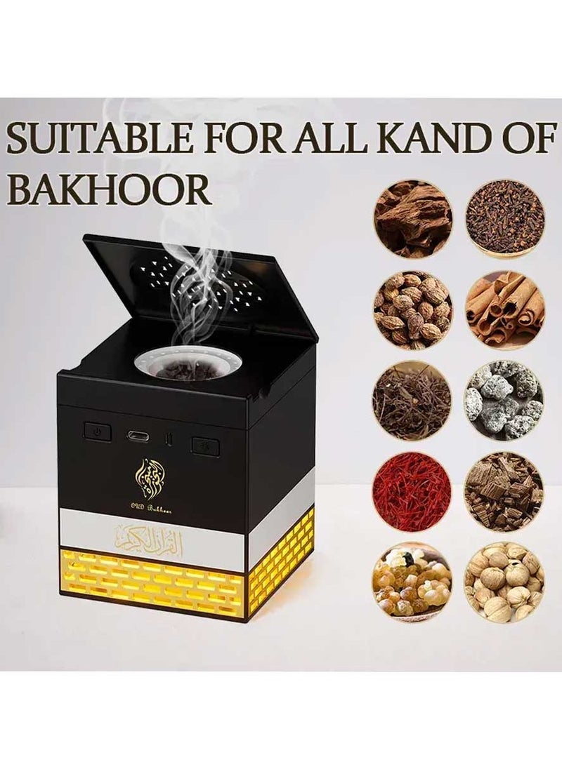 Multi-LED Light Bakhoor Rechargeable Incense Oud Burner with Full Quran Muslim Speaker Remote and App Control