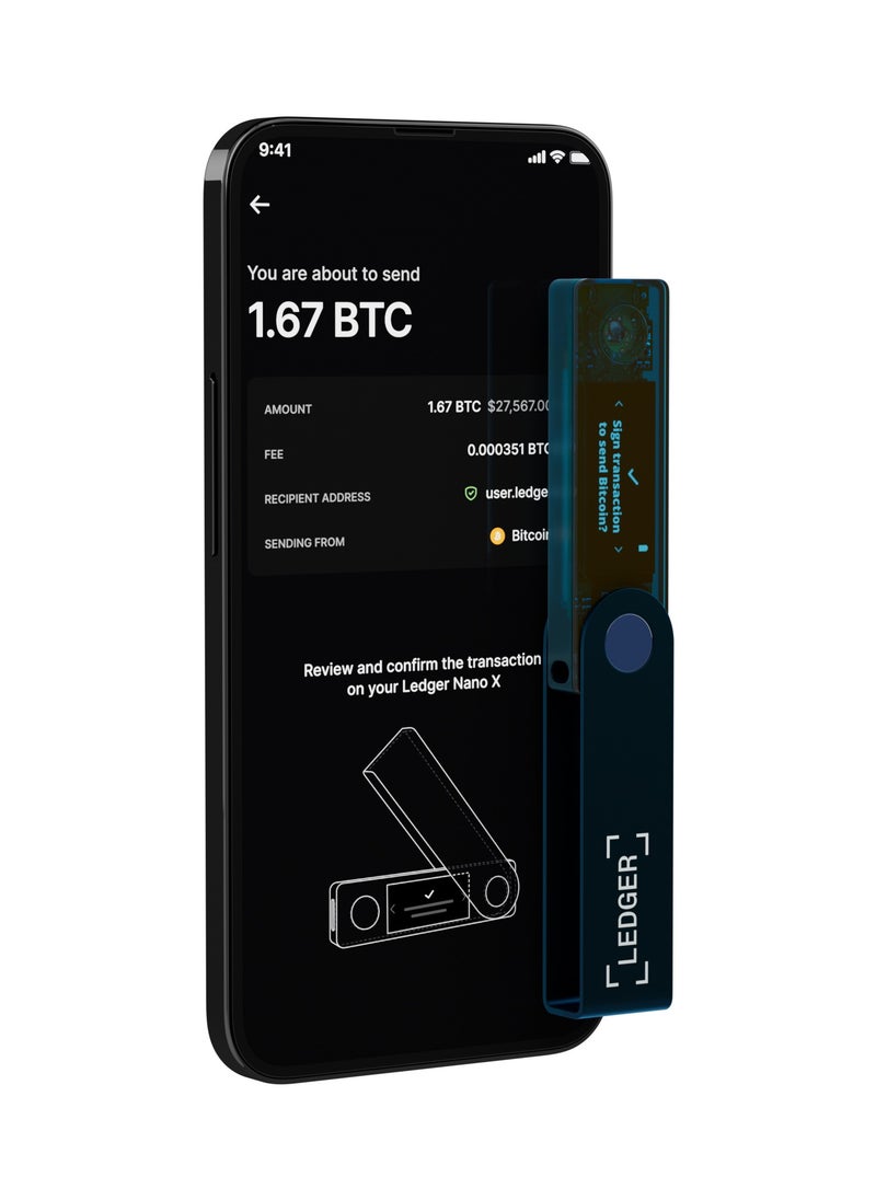 Nano X Hardware Wallet | Safest Crypto & NFT Cold Storage, Big Screen + Wireless Bluetooth & Type-C Connectivity, 5000+ Coins Supported, for iOS & Android, MacOS & Windows - Sapphire Blue