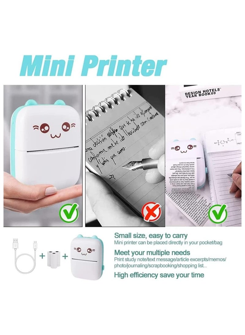 Portable Printer, Mini Pocket Printer Wireless Bluetooth Thermal Printer with Thermal Printing Paper USB Cable for Note Photo Web Document Printing Label Receipt Study Home Office, Blue