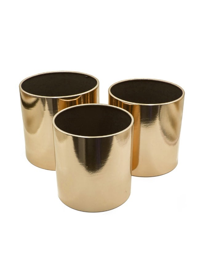 Gulf Flowers Gold Round Flower Box Set Without Lid – 3pcs Elegant Gift Boxes in Sizes D26xH26, D24xH25, D22xH24cm – Ideal for Bouquets, Floral Arrangements, Gifts & Event Decor