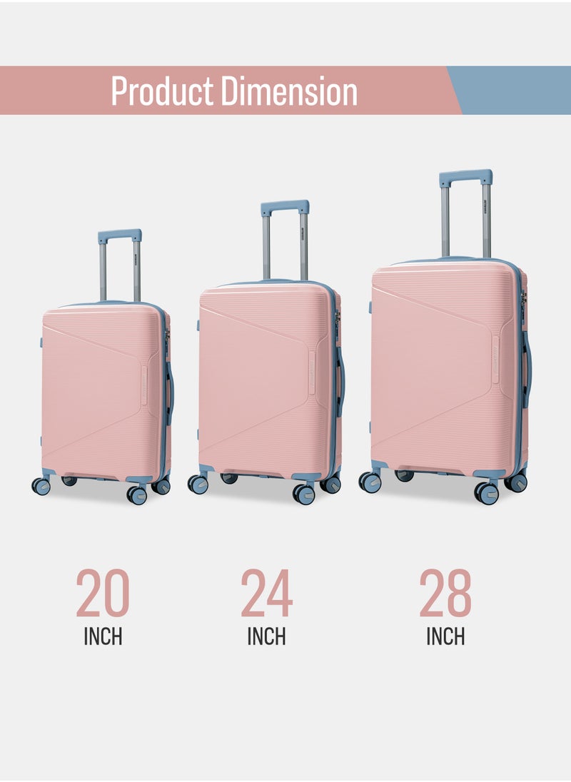 3 Piece Polypropelene Hardside Spinner Luggage Trolley Set 20/24/28 Inch Coral Pink