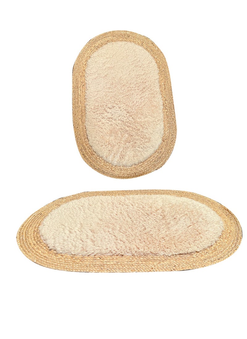 Oval Jute and Plush Area Rug | Natural Fiber Carpet for Living Room, Bedroom & Nursery | Soft, Eco-Friendly Floor Decor