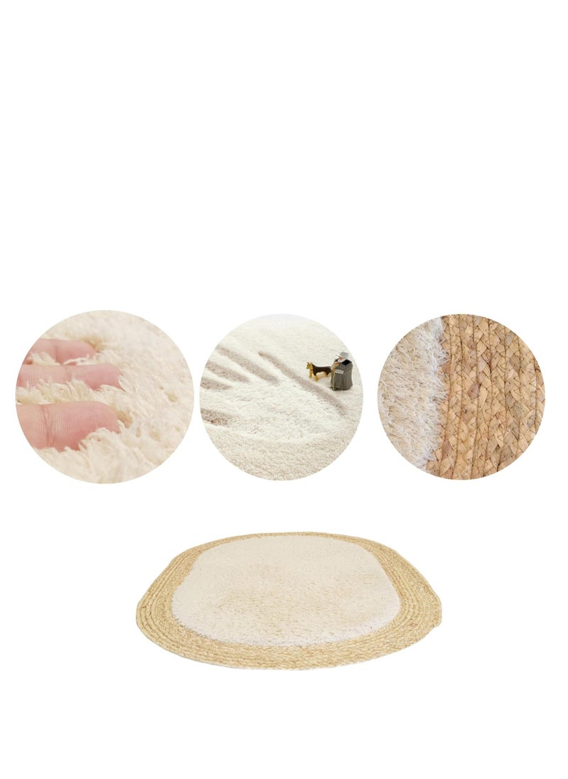 Oval Jute and Plush Area Rug | Natural Fiber Carpet for Living Room, Bedroom & Nursery | Soft, Eco-Friendly Floor Decor