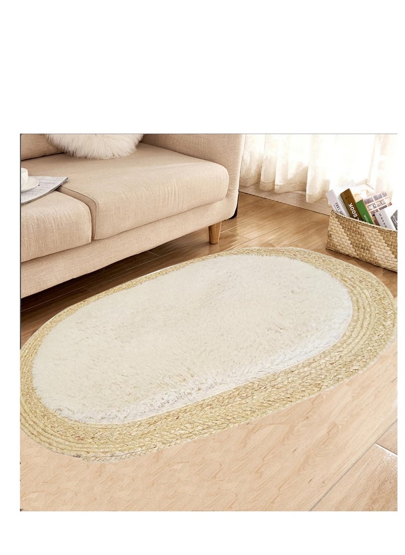 Oval Jute and Plush Area Rug | Natural Fiber Carpet for Living Room, Bedroom & Nursery | Soft, Eco-Friendly Floor Decor