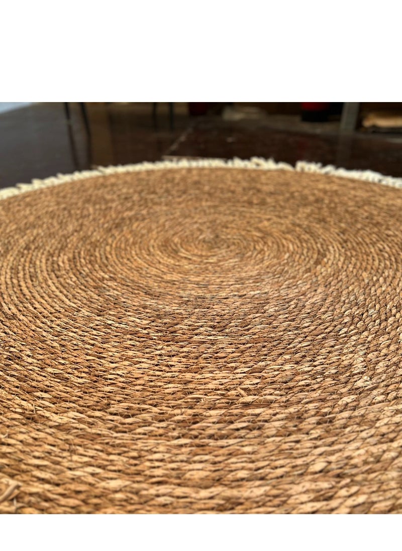 Round Handwoven Jute Braided Area Rug - Rustic Vintage Beige Reversible Carpet, Boho Farmhouse Charm for Living Room, Bedroom, Kitchen - Natural Jute Decor