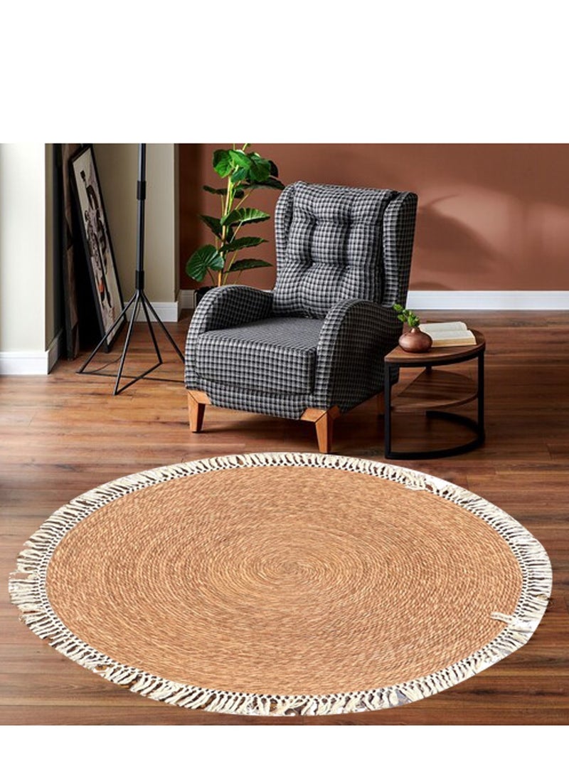 Round Handwoven Jute Braided Area Rug - Rustic Vintage Beige Reversible Carpet, Boho Farmhouse Charm for Living Room, Bedroom, Kitchen - Natural Jute Decor