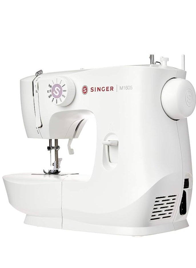 M1605 Domestic Sewing Machine, 6 Built-In Stitches, Easy Stitch Selection, With Front loading Bobbin & Adjustable Thread Tension Dial 1605 White