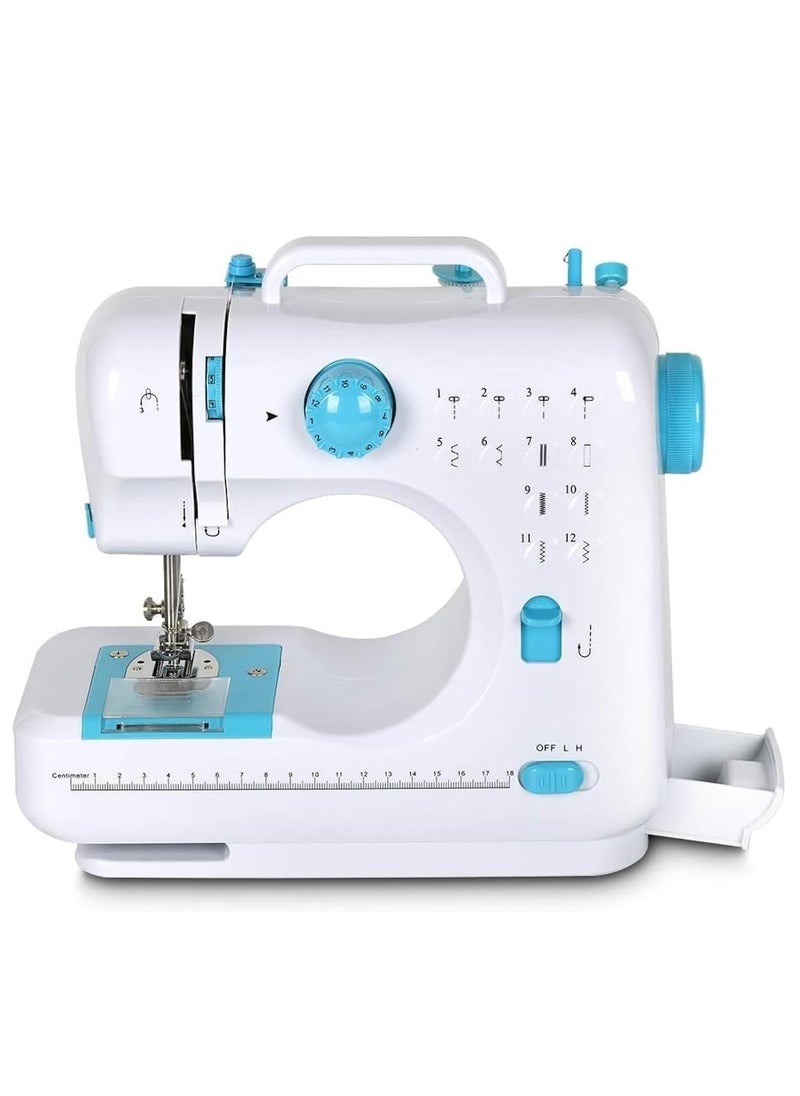 Sewing Machine Portable mini Electric Sewing Machine for beginners 12 Built-in Stitches 2 Speed with Foot Pedal，Light, Storage Drawer-Blue