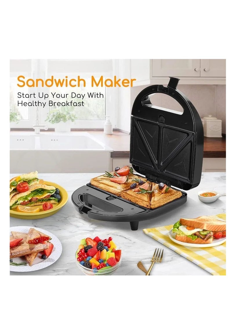 750W Sandwich Maker, Waffle Maker Set with 6 Removable Non-Stick Plates, Portable Handle, LED Indicator Lights, for Breakfast Sandwiches Mini Waffles Bacon and Steak, Black (6 IN 1)