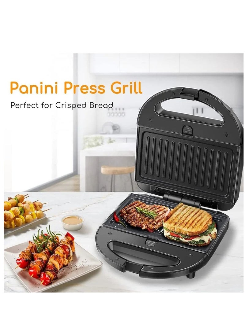 750W Sandwich Maker, Waffle Maker Set with 6 Removable Non-Stick Plates, Portable Handle, LED Indicator Lights, for Breakfast Sandwiches Mini Waffles Bacon and Steak, Black (6 IN 1)