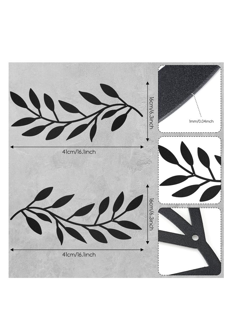 1Pair Metal Tree Leaf Wall Decor Vine Olive Branch Leaf Wall Art Wrought Iron Scroll Above The Bed, Living Room, Outdoor Decoration (Black)