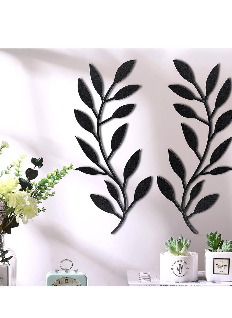 1Pair Metal Tree Leaf Wall Decor Vine Olive Branch Leaf Wall Art Wrought Iron Scroll Above The Bed, Living Room, Outdoor Decoration (Black)