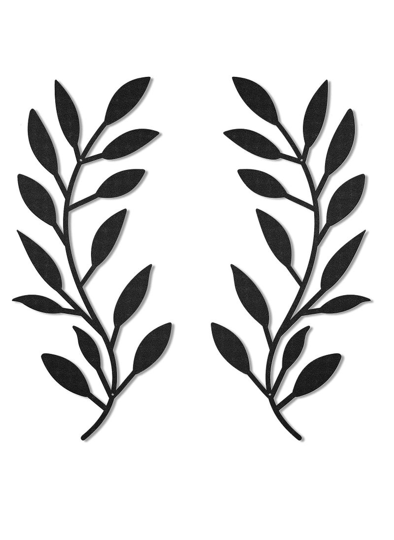 1Pair Metal Tree Leaf Wall Decor Vine Olive Branch Leaf Wall Art Wrought Iron Scroll Above The Bed, Living Room, Outdoor Decoration (Black)