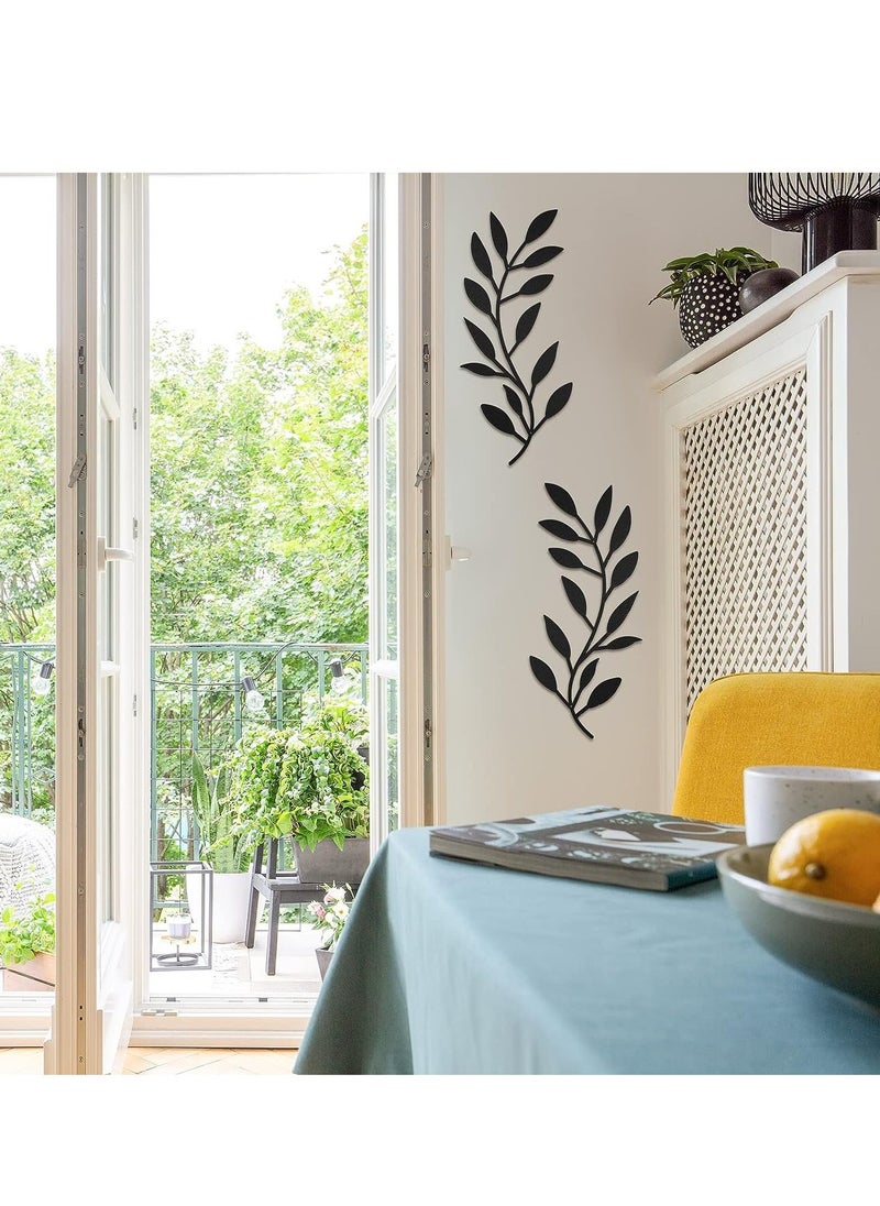 1Pair Metal Tree Leaf Wall Decor Vine Olive Branch Leaf Wall Art Wrought Iron Scroll Above The Bed, Living Room, Outdoor Decoration (Black)