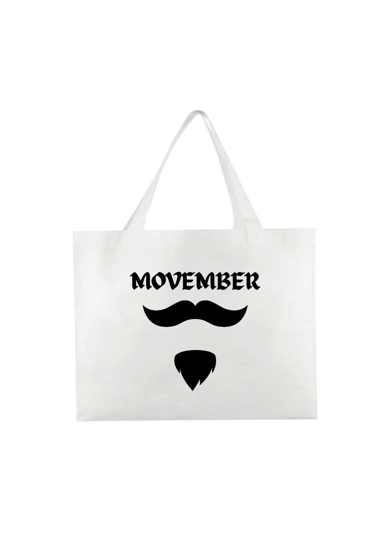 Movember A4 Non-Woven Reusable White Tote Bag With Stylish Mustache Design–Eco-Friendly,Durable And Lightweight Ideal For Movember Awareness Campaigns