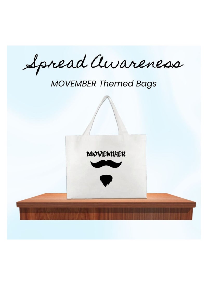 Movember A4 Non-Woven Reusable White Tote Bag With Stylish Mustache Design–Eco-Friendly,Durable And Lightweight Ideal For Movember Awareness Campaigns