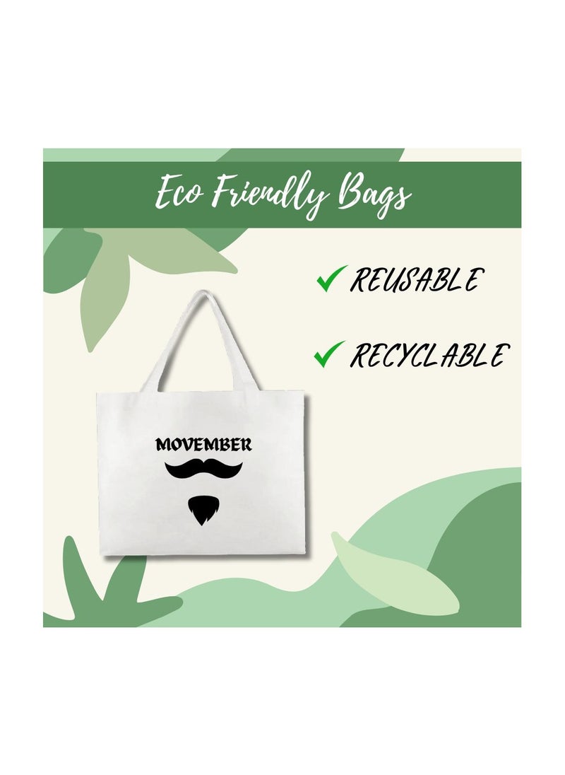 Movember A4 Non-Woven Reusable White Tote Bag With Stylish Mustache Design–Eco-Friendly,Durable And Lightweight Ideal For Movember Awareness Campaigns