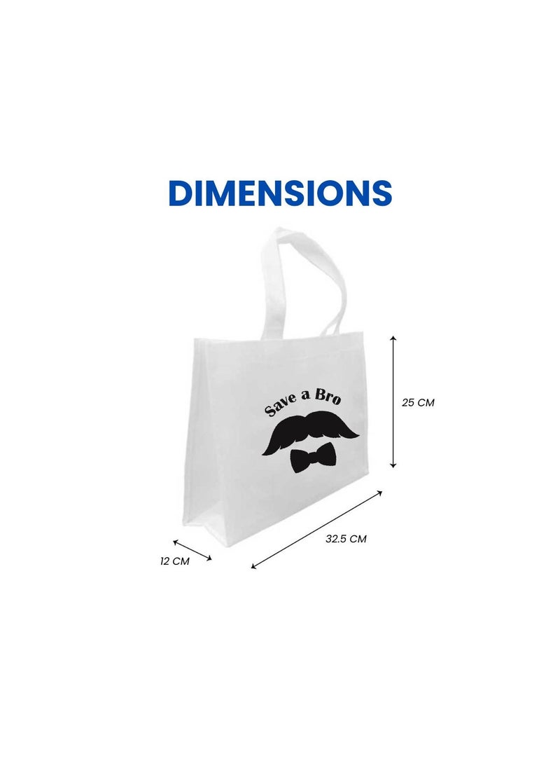 Movember A4 Non-Woven Reusable White Tote Bag With Stylish Mustache Design–Eco-Friendly,Durable And Lightweight Ideal For Movember Awareness Campaigns