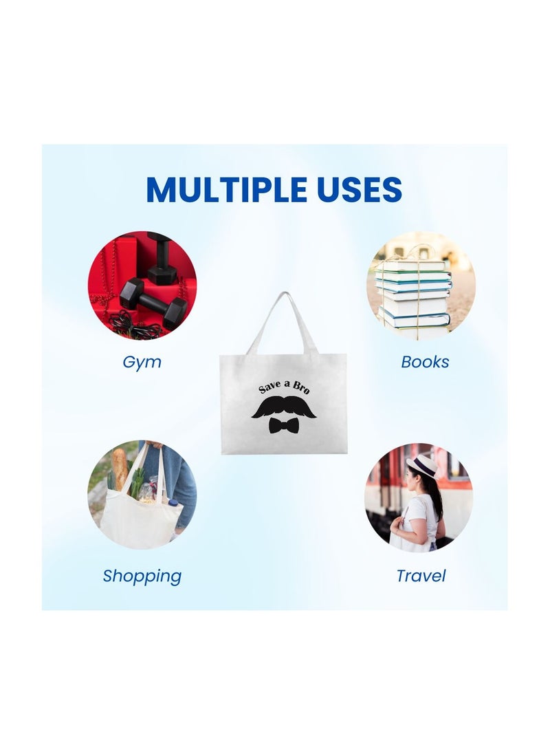 Movember A4 Non-Woven Reusable White Tote Bag With Stylish Mustache Design–Eco-Friendly,Durable And Lightweight Ideal For Movember Awareness Campaigns