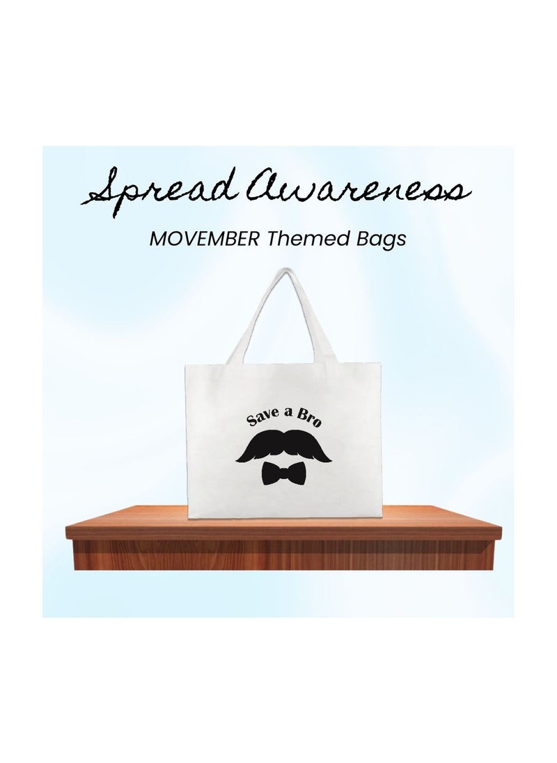 Movember A4 Non-Woven Reusable White Tote Bag With Stylish Mustache Design–Eco-Friendly,Durable And Lightweight Ideal For Movember Awareness Campaigns