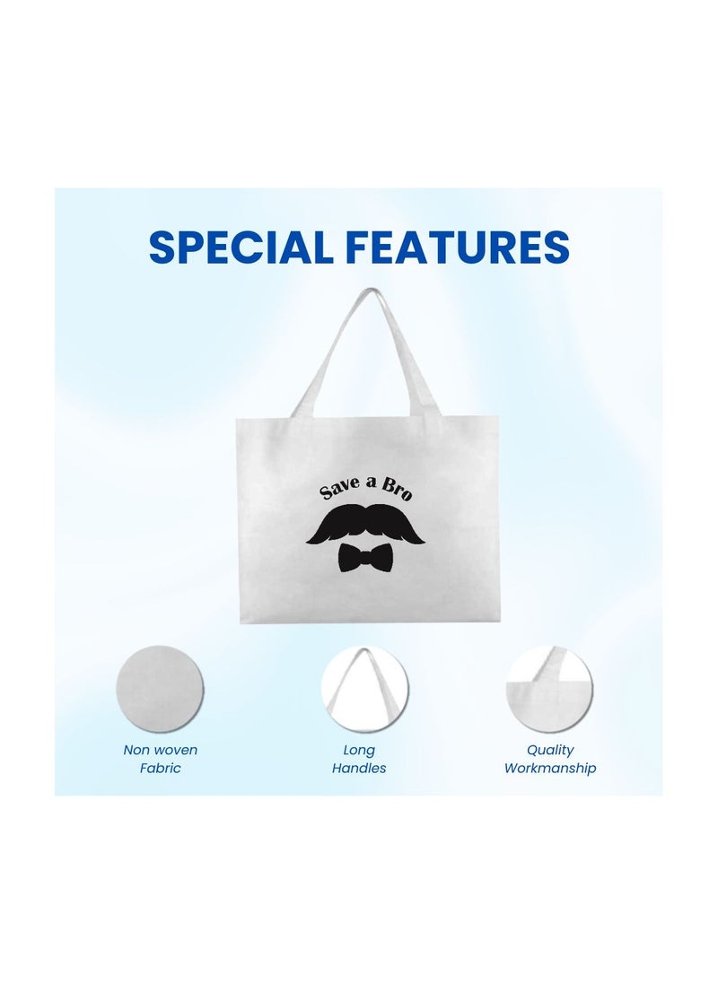 Movember A4 Non-Woven Reusable White Tote Bag With Stylish Mustache Design–Eco-Friendly,Durable And Lightweight Ideal For Movember Awareness Campaigns