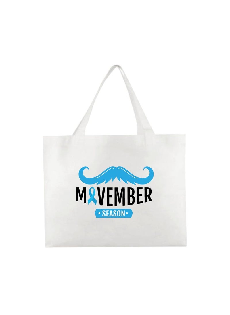 Movember A4 Non-Woven Reusable White Tote Bag With Stylish Mustache Design–Eco-Friendly,Durable And Lightweight Ideal For Movember Awareness Campaigns