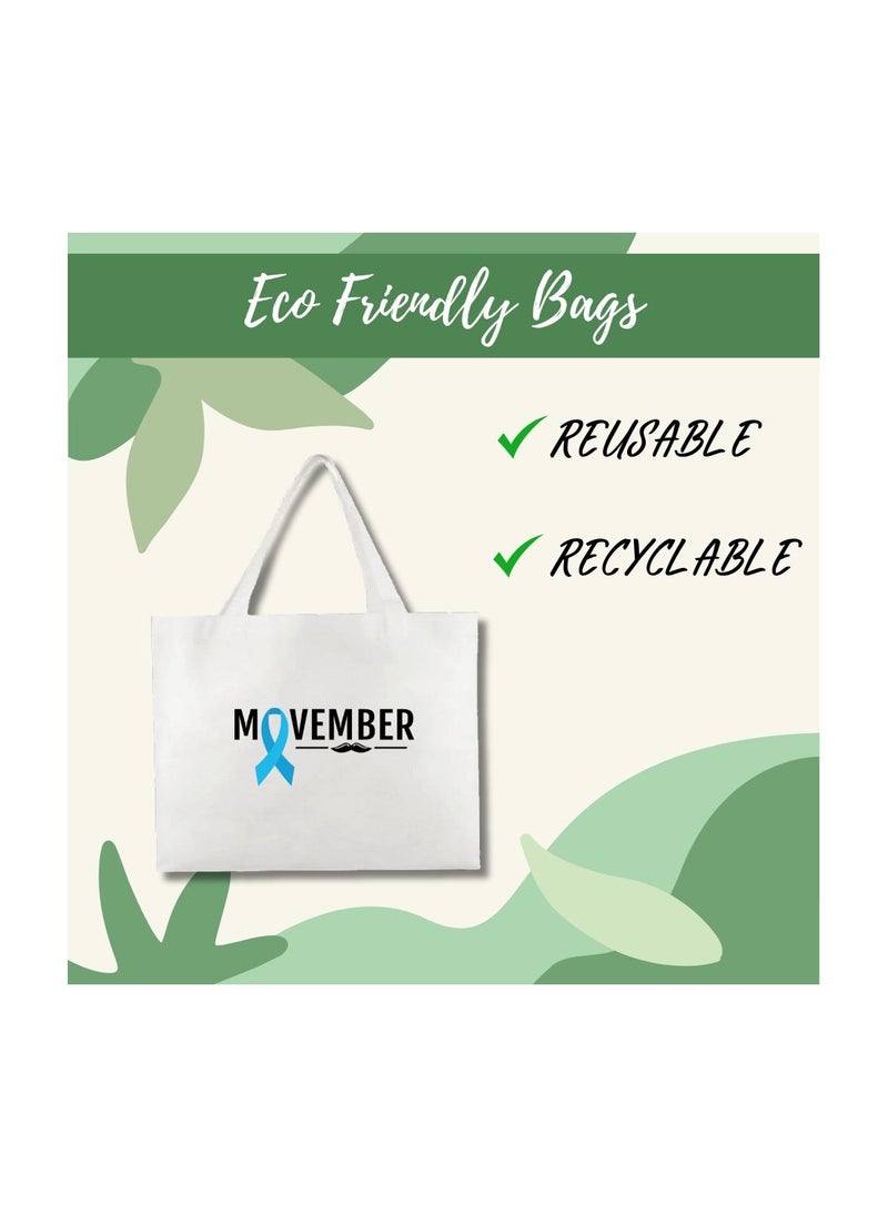 Movember A4 Non-Woven Reusable White Tote Bag With Stylish Mustache Design–Eco-Friendly,Durable And Lightweight Ideal For Movember Awareness Campaigns