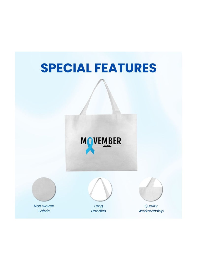 Movember A4 Non-Woven Reusable White Tote Bag With Stylish Mustache Design–Eco-Friendly,Durable And Lightweight Ideal For Movember Awareness Campaigns