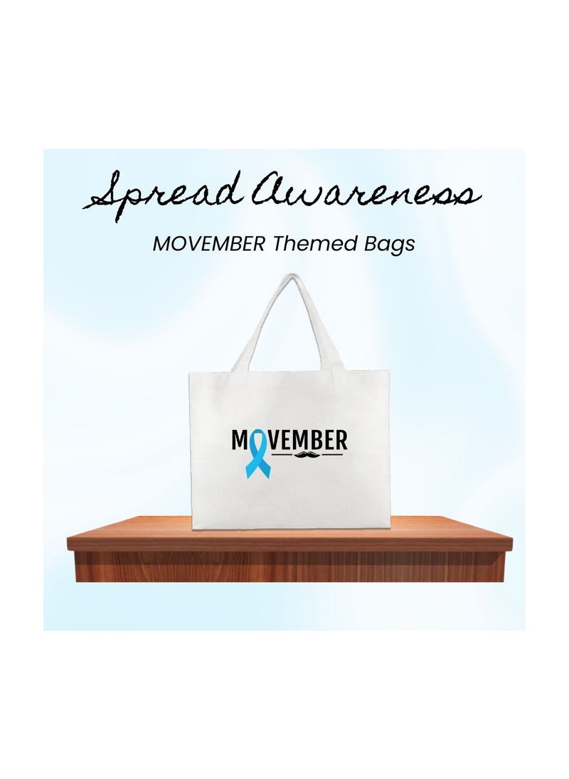 Movember A4 Non-Woven Reusable White Tote Bag With Stylish Mustache Design–Eco-Friendly,Durable And Lightweight Ideal For Movember Awareness Campaigns