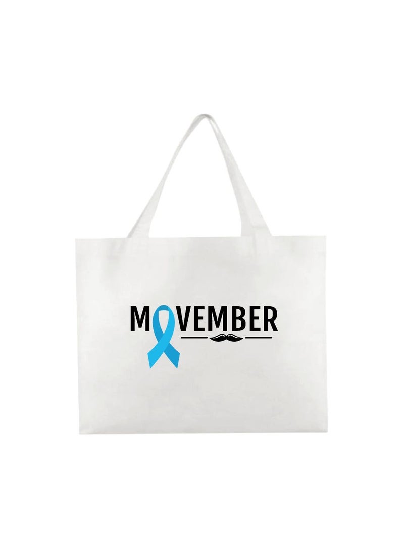 Movember A4 Non-Woven Reusable White Tote Bag With Stylish Mustache Design–Eco-Friendly,Durable And Lightweight Ideal For Movember Awareness Campaigns