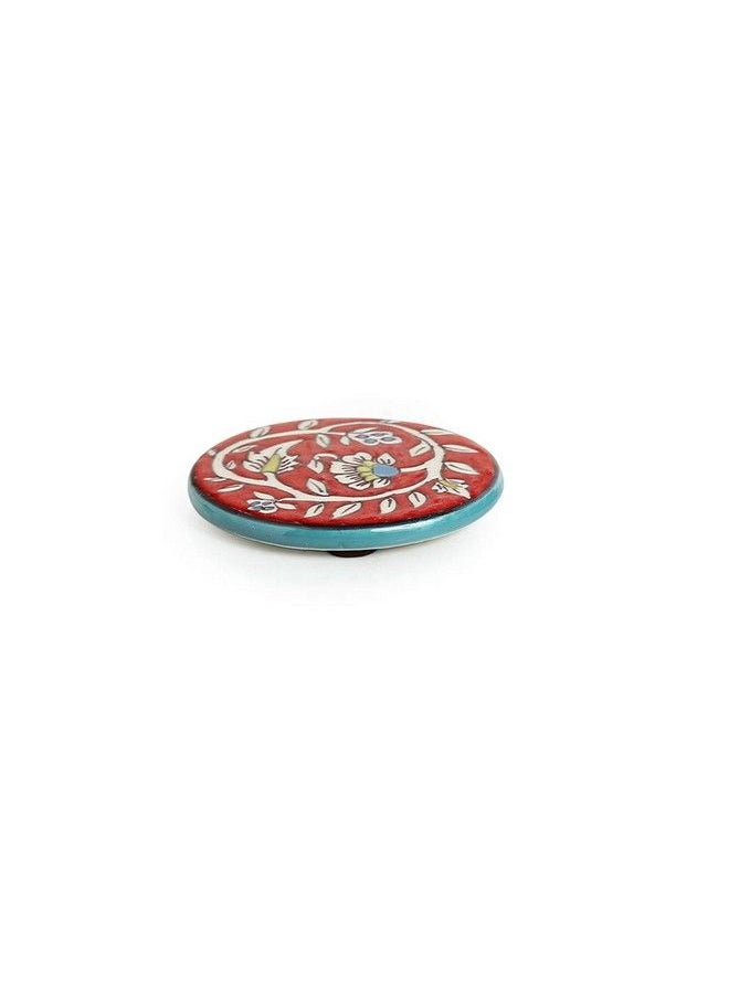 Mughal Disks Floral Hand Painted Coffee & Tea Coasters For Office In Ceramic (Set Of 4) Coasters For Coffee Table Ceramic Coasters For Home Set Of 4 Dining Table Coasters