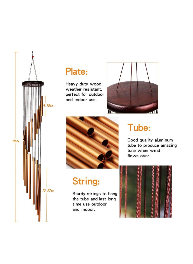 Wind Chimes Outdoor Wind Chimes 36 Garden Chimes with 18 Aluminum Alloy Tubes and S Hooks for Garden Patio Balcony and Indoor Decor Golden
