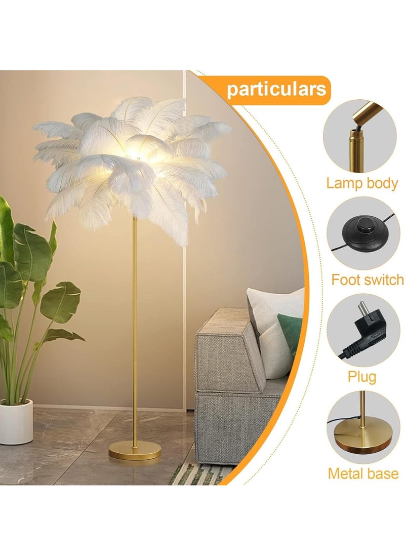 Nordic Luxury Feather Floor Lamp Modern Led Lamp Natural Feathers Floor Light with 3 Color Dimmable for Bedroom Study Living Room Office Hallway