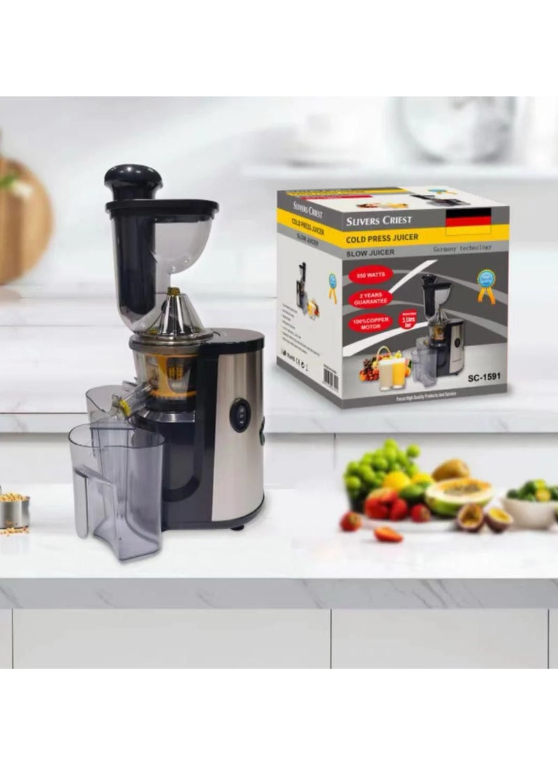 Cold Press Juicer With Feed Chute, Slow Juicer, SC-1591 Powerful Motor Slow Masticating Juice Extractor Whole Fruits