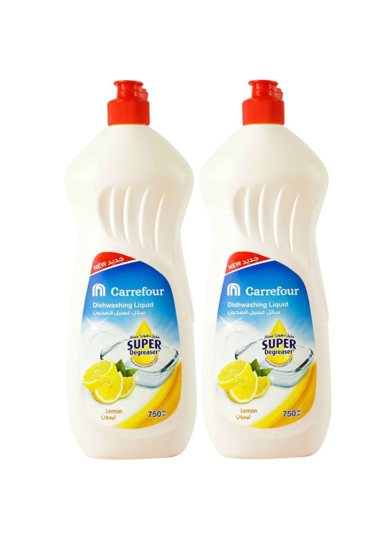 Lemon Dishwashing Liquid Super Degreaser 750ml Pack of 2