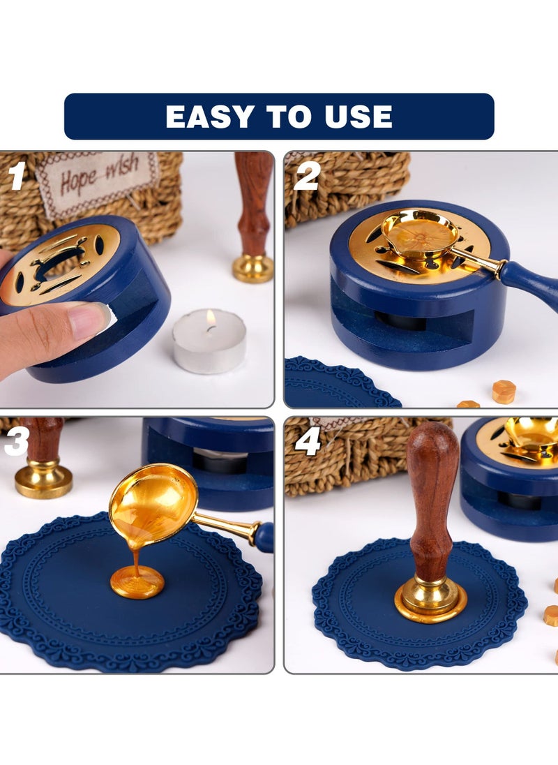 Sealing Wax Warmer, Wax Seal Kit with Candle Furnace Melting Wax Spoon Tealight Candles, Blue