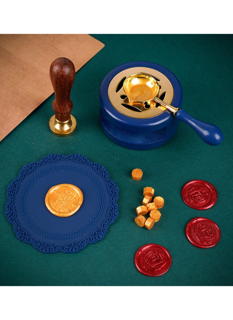 Sealing Wax Warmer, Wax Seal Kit with Candle Furnace Melting Wax Spoon Tealight Candles, Blue