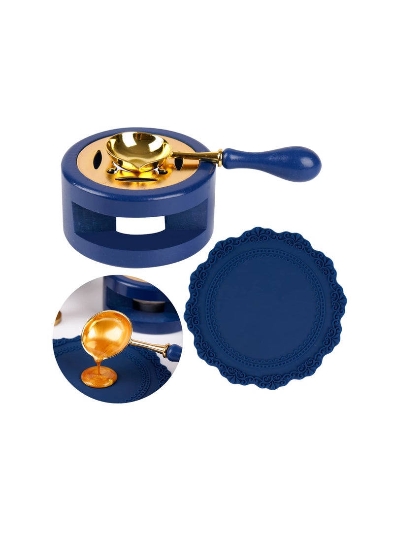 Sealing Wax Warmer, Wax Seal Kit with Candle Furnace Melting Wax Spoon Tealight Candles, Blue