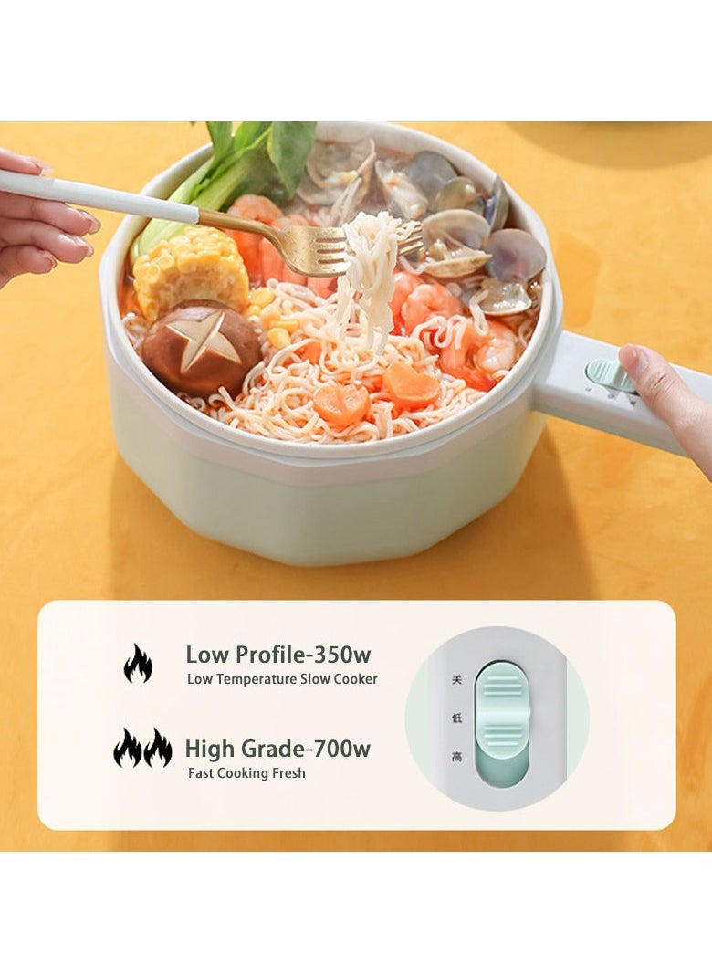 Hot Pot Electric With Steamer, 1.5L Ramen Cooker Non-Stick Sauté Pan for Steak, Egg, Fried Rice, Ramen, Oatmeal, Soup, Portable Personal Perfect Suit Dorm Room and Apartment