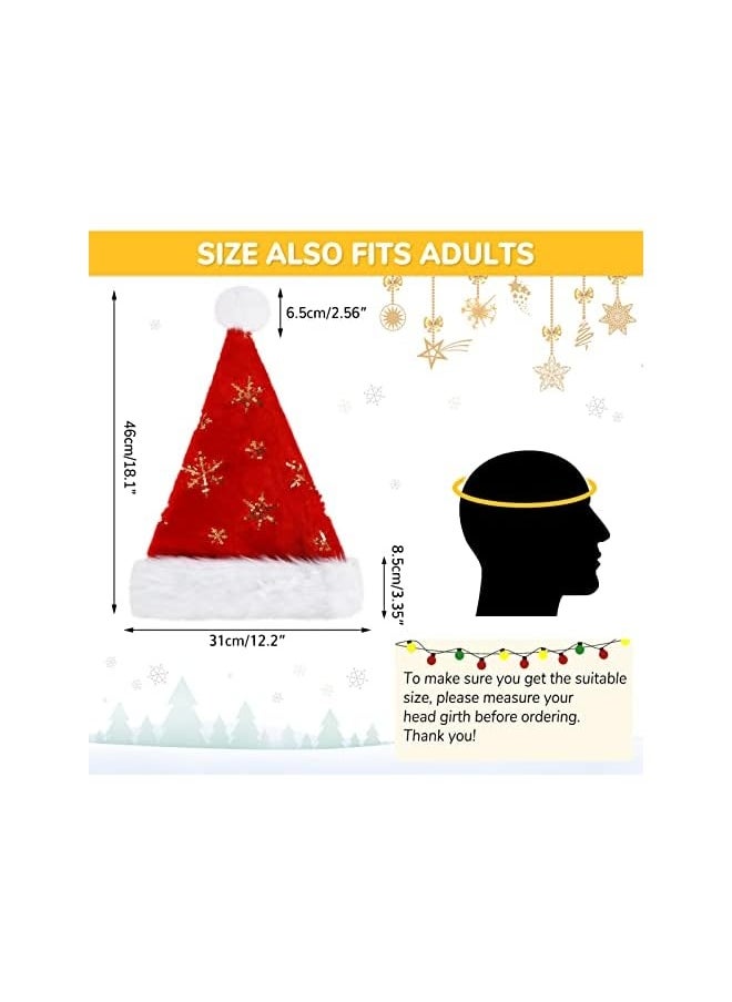 Christmas Hat for Adults, Deluxe Velour Santa Hat with Soft Liner, Plush Brim Santa Hat with Golden Sequins, Snowflake for Men and Women