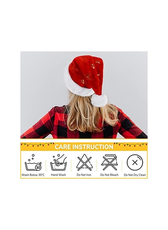 Christmas Hat for Adults, Deluxe Velour Santa Hat with Soft Liner, Plush Brim Santa Hat with Golden Sequins, Snowflake for Men and Women