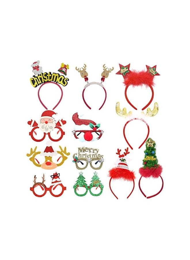 12 Pack Christmas Party Hats, Fancy Elf Reindeer Antlers Xmas Tree Bells Santa Hat Christmas Headbands Party Gl Frames for Christmas Party Favors Gifts for Adults Kids