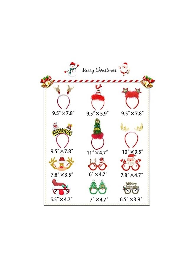 12 Pack Christmas Party Hats, Fancy Elf Reindeer Antlers Xmas Tree Bells Santa Hat Christmas Headbands Party Gl Frames for Christmas Party Favors Gifts for Adults Kids