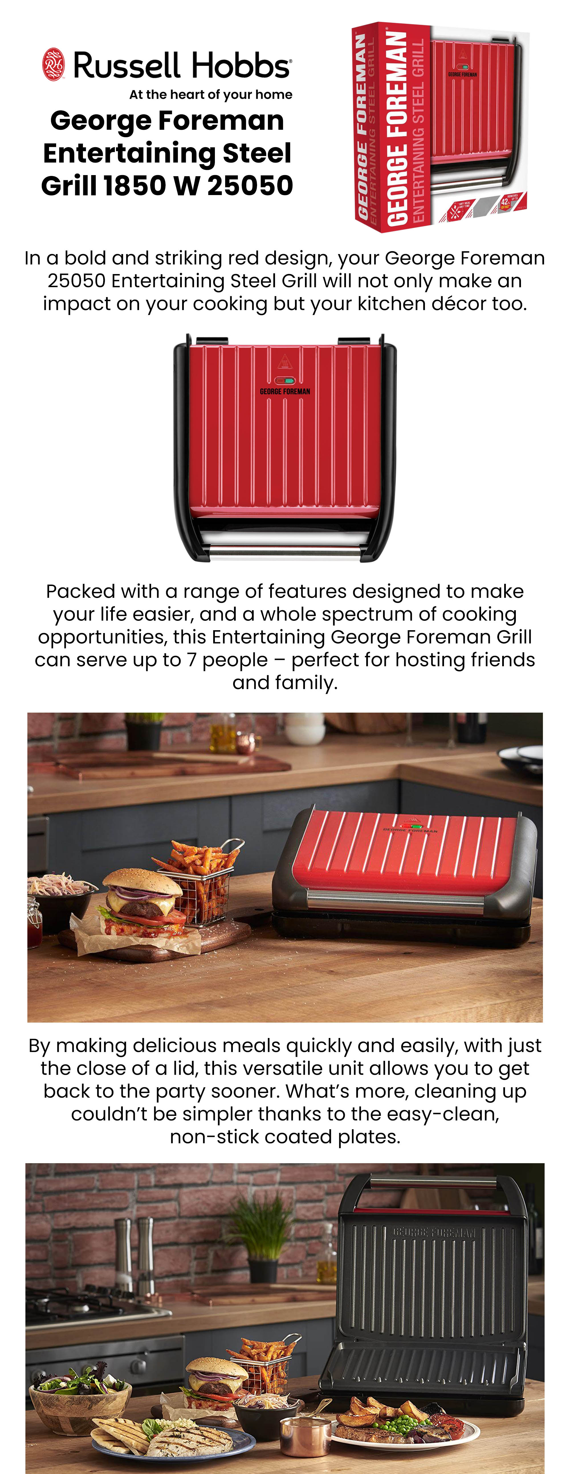 Electric Indoor Grill Large With Cord storage for Home & Office Use, Stainless Steel Family Grill 1850 W 25050 Red/Black