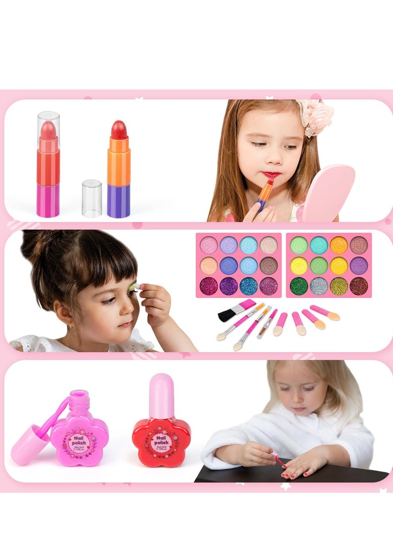 Kids Makeup Kit for Girl, 48Pcs Washable Pretend Makeup Kit Real Cosmetic, Safe & Non-Toxic Make Up Toys for 3-12 Year Old Kids, Birthday Girl Gifts(Pink)